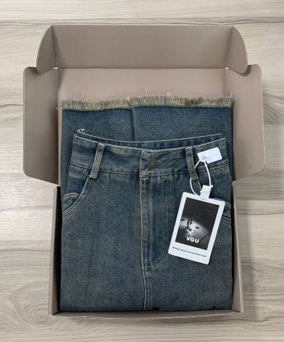 VGU9707-Chân váy jean lai tua rua Xanh (cv lẻ)
