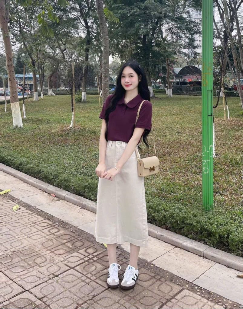 TB7810 SET ÁO THUN CỔ SƠ MI ( ĐỎ ) + CV DÀI ( KEM )