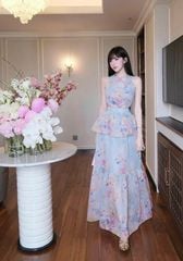 VGU9762 ĐẦM HOA MAXY ( XANH )