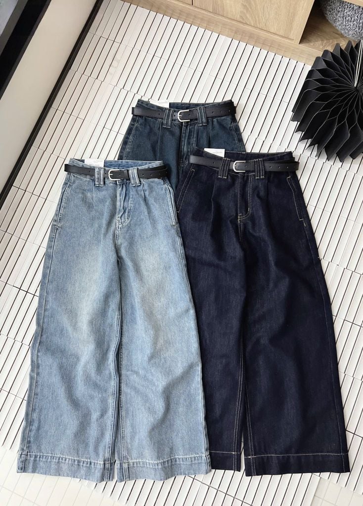 TB7881-Quần jean dài túi sau thêu ngựa + Nịt Xanh Rêu