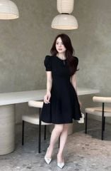 TQ4066-Đầm ngắn phối nơ viền cổ đính đá Đen
