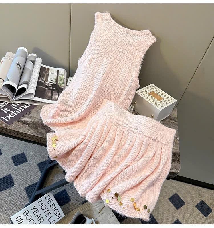 VGU9764 SET LEN ĐÍNH HOA + CHÂN VÁY ( HỒNG  )