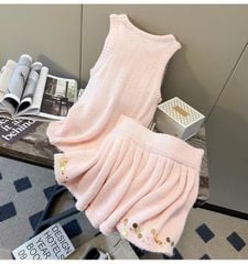 VGU9764 SET LEN ĐÍNH HOA + CHÂN VÁY ( HỒNG  )