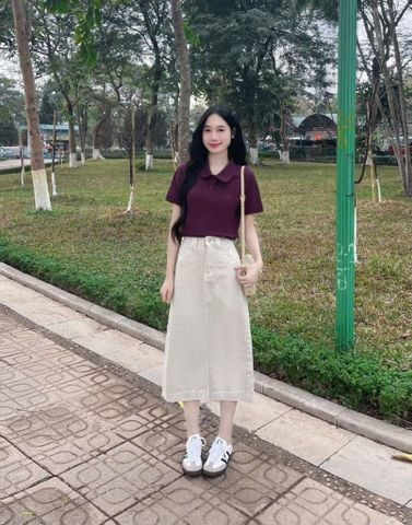 TB7810 SET ÁO THUN CỔ SƠ MI ( ĐỎ ) + CV DÀI ( KEM )