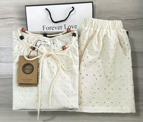 VRA0494-Set xô thêu CC, áo kiểu tay dài + quần short
