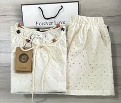 VRA0494-Set xô thêu CC, áo kiểu tay dài + quần short
