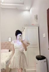 VGU9795 ĐẦM HOA THÊU NÚT BỌC (KEM)