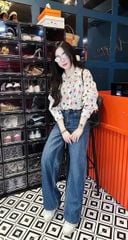 VGU9757 ÁO SƠ MI IN HỌA TIẾT BÀN TAY ( TRẮNG )