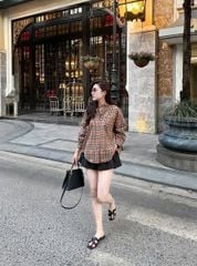 TQ4057-Set áo sơ caro nâu, quần short Đen