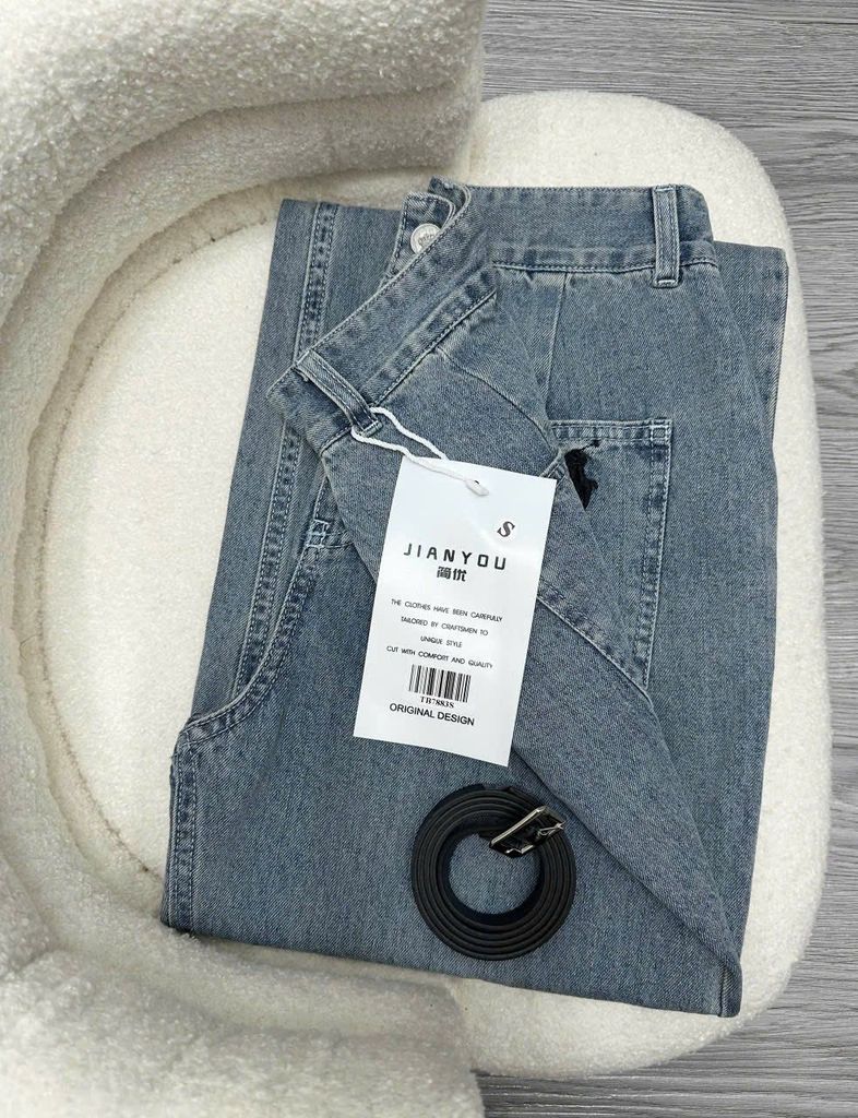 TB7883-Quần jean dài túi sau thêu ngựa + Nịt Xanh Nhạt