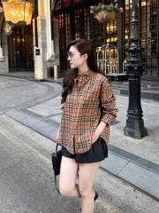 TQ4057-Set áo sơ caro nâu, quần short Đen