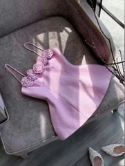 VGU9761 ÁO 2 DÂY ĐÍNH HOA ( HỒNG )