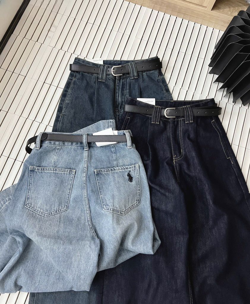 TB7883-Quần jean dài túi sau thêu ngựa + Nịt Xanh Nhạt