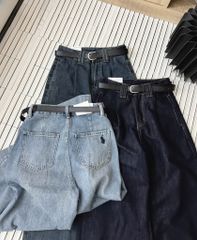 TB7883-Quần jean dài túi sau thêu ngựa + Nịt Xanh Nhạt