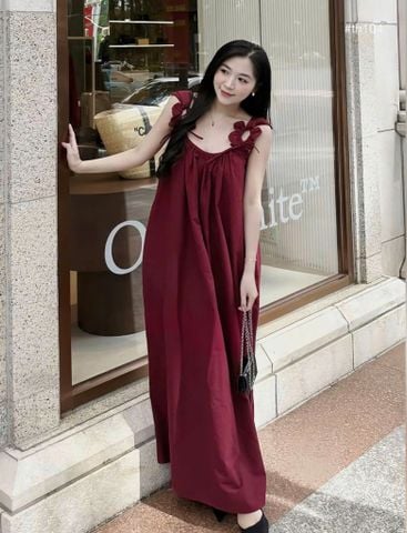 VGU9788-Đầm suông Linen 2 dây Đỏ