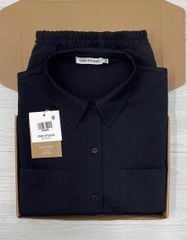 TQ4068-Set basic áo sơ mi tay ngắn, quần suông Đen