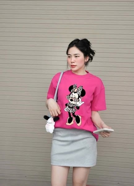 TQ1738-Set áo micky hồng, CV ngắn Xám