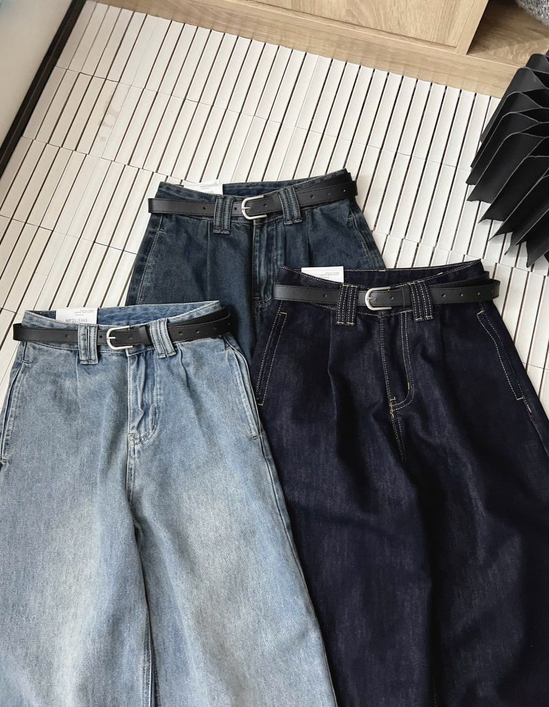 TB7883-Quần jean dài túi sau thêu ngựa + Nịt Xanh Nhạt