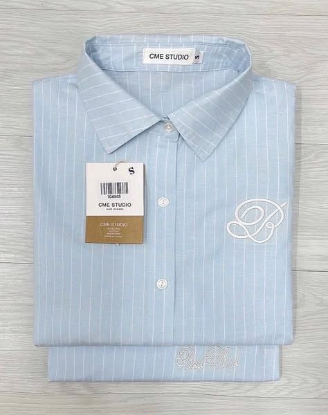 TQ4065-Set sọc áo sơ mi tay dài+quần short thêu chữ Xanh