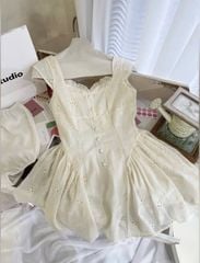 VGU9795 ĐẦM HOA THÊU NÚT BỌC (KEM)