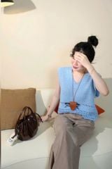 VGU9823-Áo len cổ tim Xanh (áo lẻ)