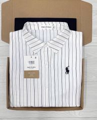 TQ4080-Set áo sơ mi sọc thêu ngựa, CV dài Đen