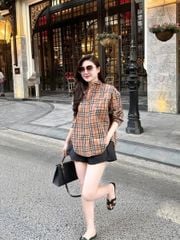 TQ4057-Set áo sơ caro nâu, quần short Đen