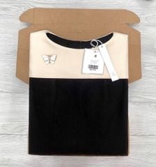 TQ1744-Đầm TK tay kiểu phối choàng+tag bướm Đen