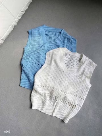 VGU9823-Áo len cổ tim Xanh (áo lẻ)