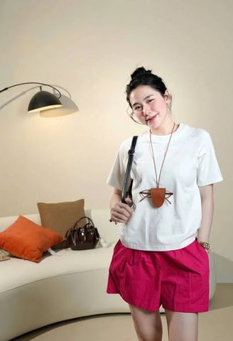 KS0510-Set basic áo thun trắng, quần short kaki Hồng