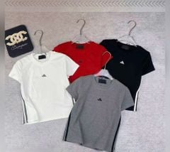 VGU9865 ÁO THUN THÊU LOGO PHỐI SỌC (ĐỎ)
