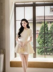 TB7941 ĐẦM KEM TK CỔ KẾT CƯỜM PHỐI NƠ