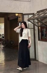 TQ4079-Set áo thun trắng in chữ, CV dài Đen
