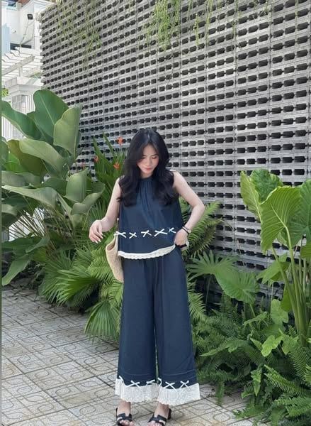 VGU9862 SET JEAN VIỀN REN KẾT NƠ, QUẦN DÀI