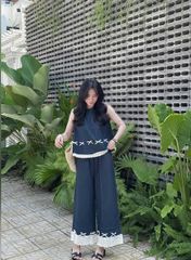 VGU9862 SET JEAN VIỀN REN KẾT NƠ, QUẦN DÀI