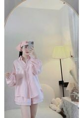 SKY7933 SET SƠMI THÊU TAG QUẦN SHORT (SỌC XANH)