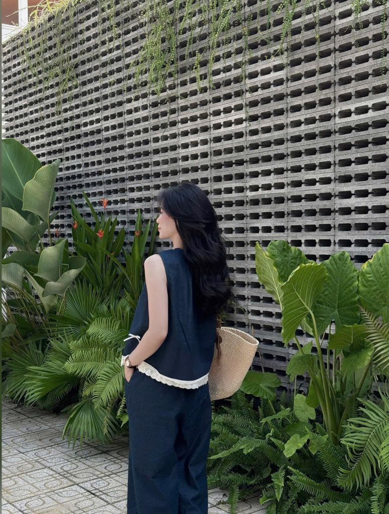 VGU9862 SET JEAN VIỀN REN KẾT NƠ, QUẦN DÀI