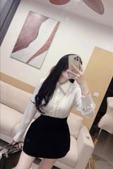 TQ4084-Set áo sơ mi trắng xếp ly ngực, CV ngắn Đen