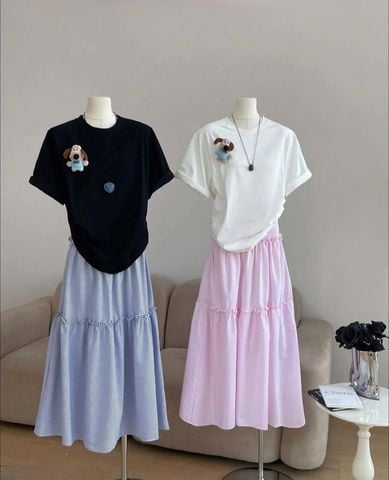 VGU9882 CHÂN VÁY TẦNG SỌC HỒNG (lẻ)