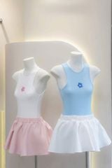 VGU9834-Set áo 3 lỗ thêu hoa, CV ngắn Trắng (áo xanh)