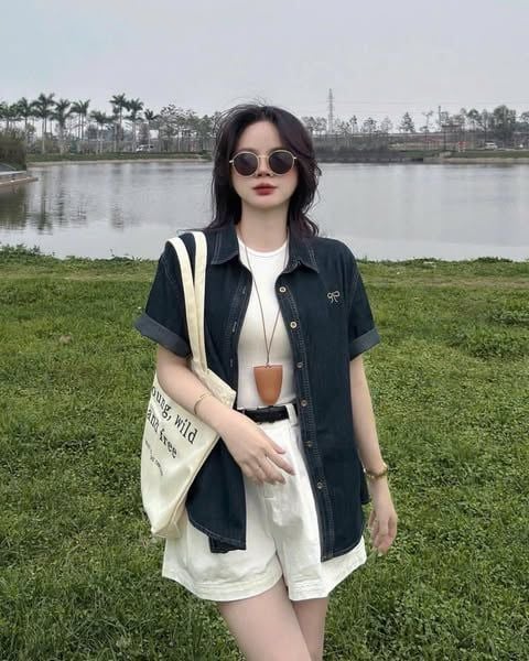 KS0512 -  Áo Khoác Jean+ Áo Ba Lổ, Quần Short Kaki + Nịt ( Set 4 Món)