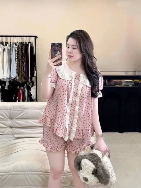 TQ1755-Set họa tiết trái cây áo phối viền ren, quần short