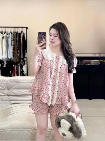 TQ1755-Set họa tiết trái cây áo phối viền ren, quần short
