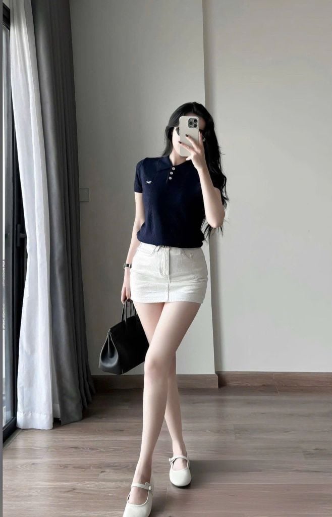 VGU9851-Áo len cổ polo thêu nơ Xám (áo lẻ)