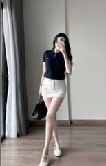 VGU9851-Áo len cổ polo thêu nơ Xám (áo lẻ)