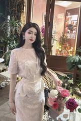 TQ4081-Set thêu hoa nổi, áo + CV dài viền lazer CC Trắng