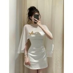 KS0516-Đầm 2 dây+ choàng kèm tag bướm Đen