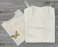 KS0515-Đầm 2 dây+ choàng kèm tag bướm Kem