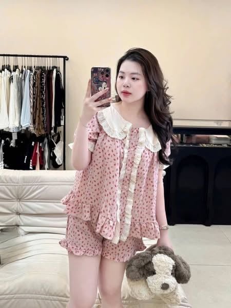 TQ1755-Set họa tiết trái cây áo phối viền ren, quần short