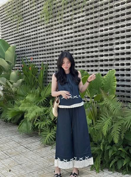 VGU9862 SET JEAN VIỀN REN KẾT NƠ, QUẦN DÀI
